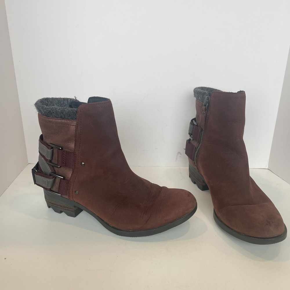 Sorel Lolla Boot Waterproof Brown Leather Block Heel Zip Bootie Women's Size 7.5